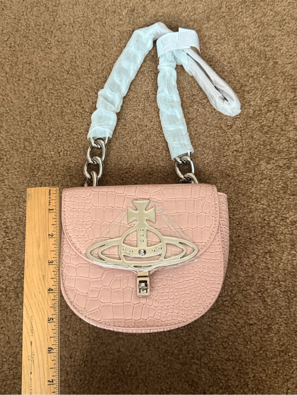 Vivienne Westwood Sofia Mini Pink Croc Vegan Leather Shoulder Bag - Picture 6 of 8